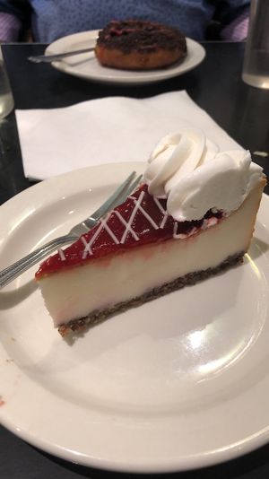 White chocolate raspberry cheesecake at Champs Diner in Brooklyn