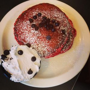 red velvet pancakes at Champs Diner in Brooklyn