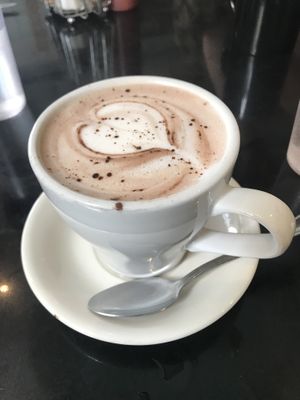 Hot chocolate with coconut milk  at Champs Diner in Brooklyn