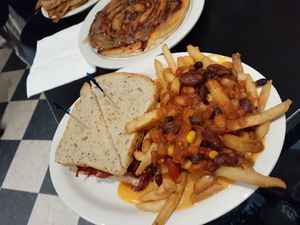 Reuben and chili cheese fries at Champs Diner in Brooklyn
