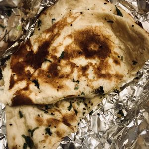 Cheese naan (not vegan) at Ambrosia India Bistro in Monterey