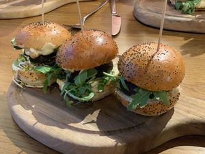 Variation of 3 Vegan Mini Burgers at Submarine Burgers in Zadar