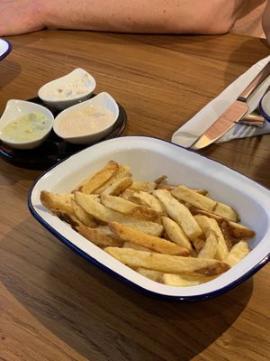 Homemade Fries from Lika County and 3 different vegan Mayonnaises  at Submarine Burgers in Zadar