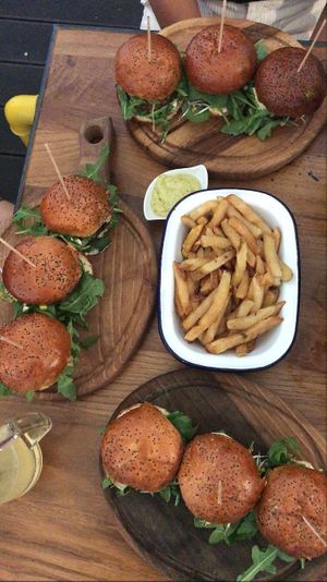 3 mini burgers and fries with pesto mayo at Submarine Burgers in Zadar