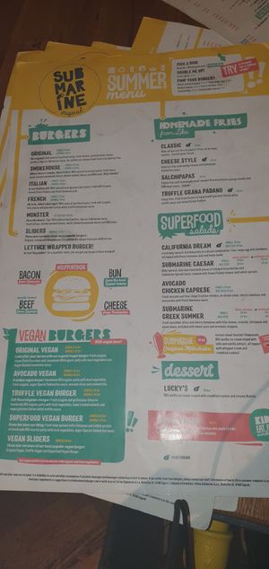 The menu at Submarine Burgers in Zadar