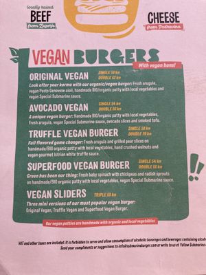 Vegan menu at Submarine Burgers in Zadar