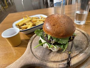 Vegan superfood burger with fries   at Submarine Burgers in Zadar