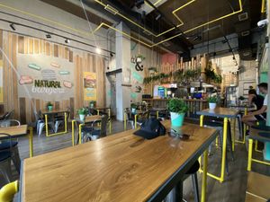 The restaurant is chilled, and there is another seating area outside.  at Submarine Burgers in Zadar