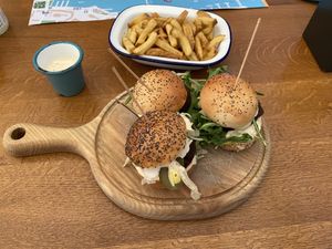 Three vegane Miniburger with fries and vegan Mayo. Very tasty!  at Submarine Burgers in Zadar