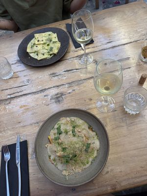 Pastitsio and pumpkin ravioli  at Almond in Paros