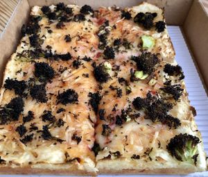 Crate your own pizza- red sauce, cheeze, and broccoli. Was just okay.  at Square Pie Guys in Oakland