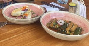 Cucumber salad and Viatnam roll  at GAMI Palomino in La Guajira