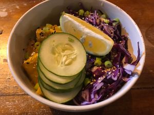 with tofu at GAMI Palomino in La Guajira