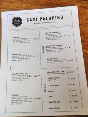 Menu at GAMI Palomino in La Guajira