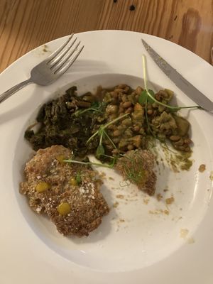 Lion’s Mane Milanese with greens and minted peas  at The Green House in Wilmington