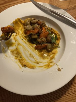 Gnocchi with roasted carrots, radicchio, sorghum, and pistachios   at The Green House in Wilmington