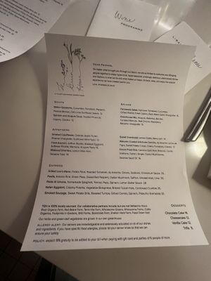 All vegan menu  at The Green House in Wilmington