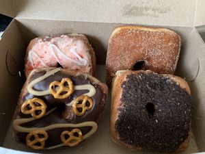 Churro, strawberry, peanut butter, and chocolate donuts at Valkyrie Doughnuts in St Petersburg