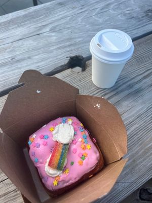 Donut and cappuccino  at Valkyrie Doughnuts in St Petersburg