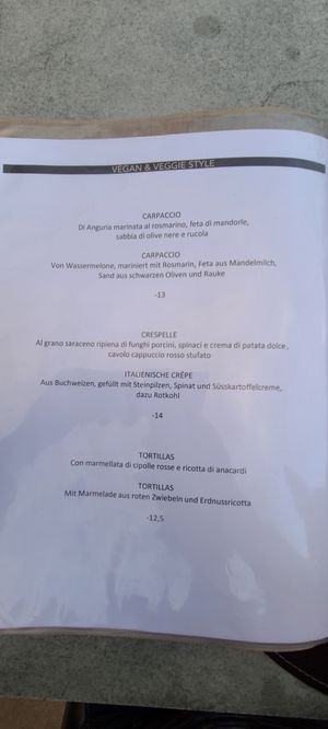 Vegan menu at Bistro Liszt in Merano