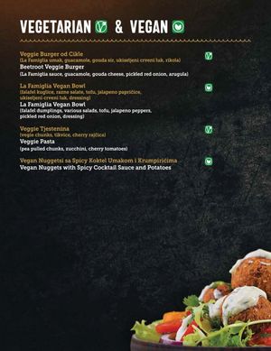 The vegetarian & vegan menu at La Famiglia in Zadar