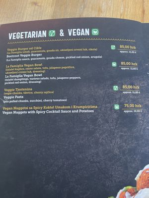 Menu  at La Famiglia in Zadar