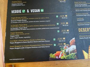 Vegan options from the menu at La Famiglia in Zadar