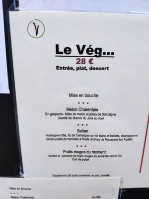 Veg menu at HO' Gastronome in St-germain-du-bois