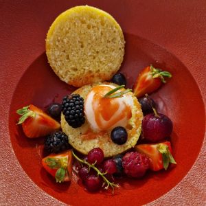 Le dessert du menu vegan at HO' Gastronome in St-germain-du-bois