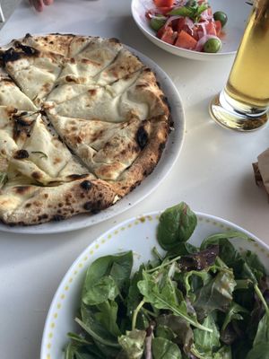 Rosemary focaccia and salads  at Luigia in Meyrin
