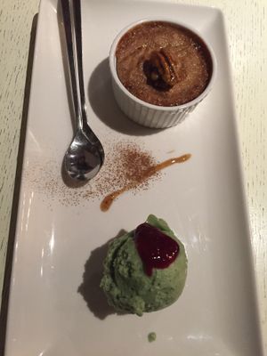 Banana Creme brûlée with lime ice Creme  at Botanique in Vilnius