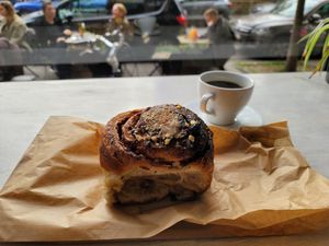 Vegan cinnamon roll, huge! 13pln at Massolit Books & Café in Krakow