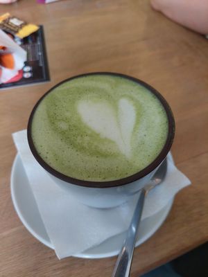 Matcha latte at La Birou Bistro in Brasov
