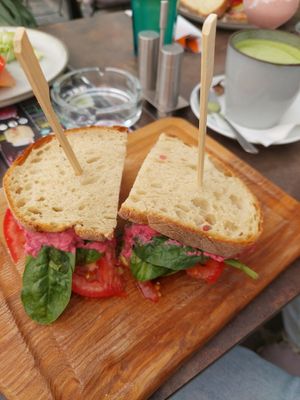 Vegetarian sandwhich (which is vegan) at La Birou Bistro in Brasov