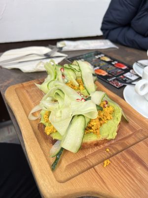 Morning routine (scrambled tofu & avocado on sourdough)  at La Birou Bistro in Brasov