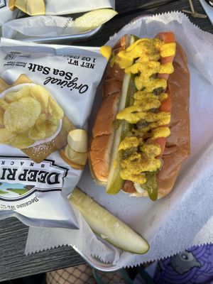 Vegan Chicago style dog  at All Souls Lounge in Salem