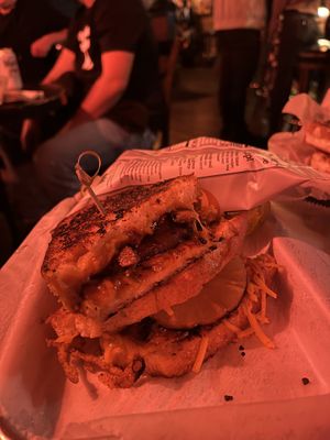 Tiki Tuesday luau luau grilled cheese with seitan added  at All Souls Lounge in Salem