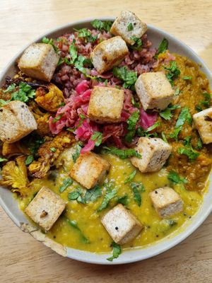 Sarah's curry bowl at Copper + Cloves @ Organic World in Bangalore