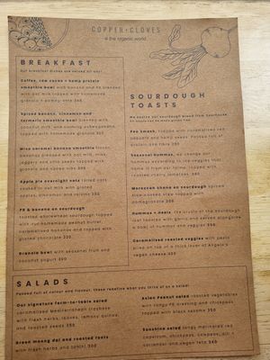Menu at Copper + Cloves @ Organic World in Bangalore
