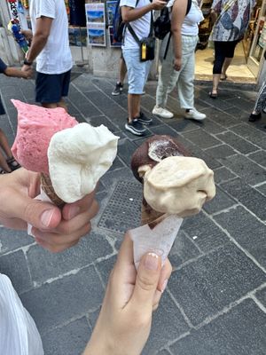 Strawberry, pina colada, ciocolato di modica, nocciola soy  at Gelatomania in Taormina