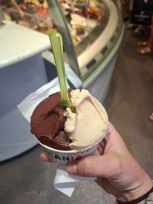 Dark chocolate and haselnut with soy at Gelatomania in Taormina