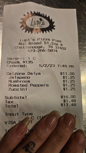 Price at Lupi's Pizza Pies in Chattanooga