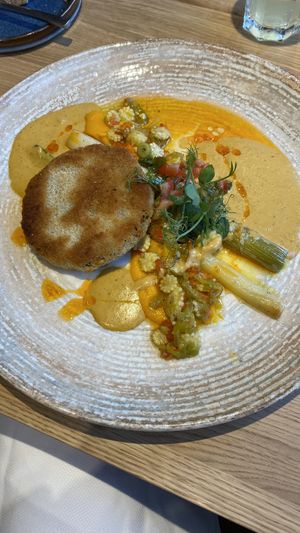 Quinoa patty, leek, pepper  at Carols in Buetgenbach