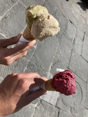 Pistacchio & Nocciola - Lemon & Mixed Berries  at Gelateria il Masgalano in Siena
