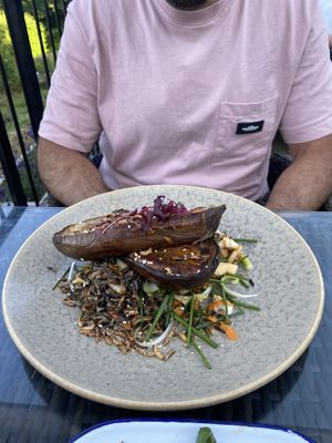 Miso aubergine and puffed rice at Hare & Hounds in Bath