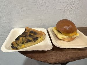Quiche and breakfast sandwich   at Tsuchi Cafe in Toronto