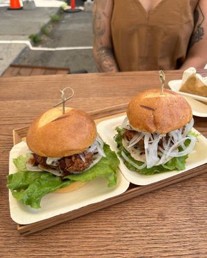 The chicken burgers!!!! I was blown away.   at Tsuchi Cafe in Toronto