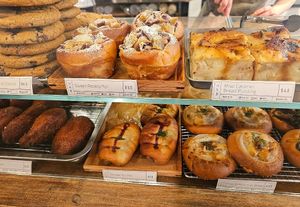 Sweet potato roll, miso caramel bread pudding at Tsuchi Cafe in Toronto