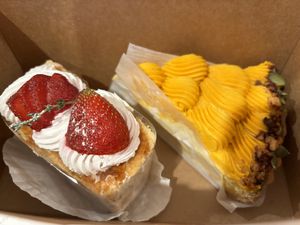 Strawberry/ and a miso caramel cheesecake    at Tsuchi Cafe in Toronto