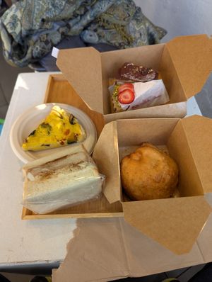 Quiche, katsu sando, curry donut, strawberry cheesecake, hazelnut mille-feuille at Tsuchi Cafe in Toronto